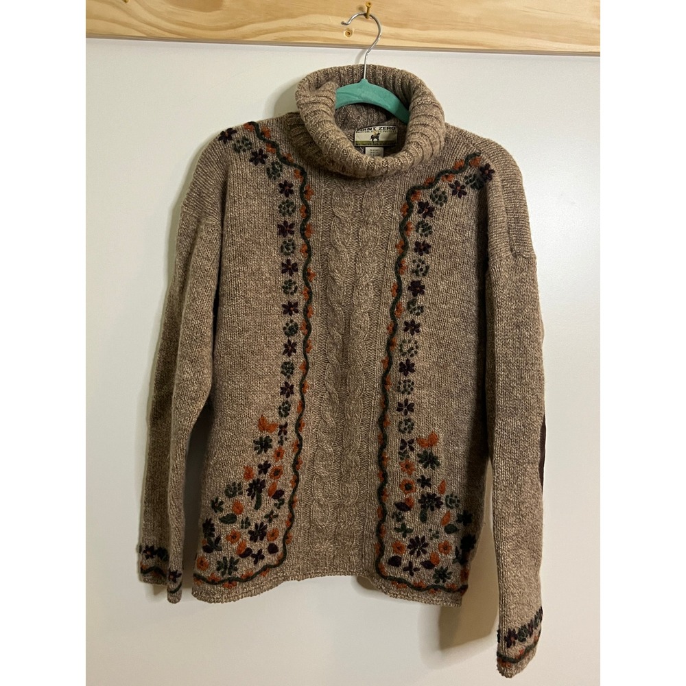 Point Zero Nicole Benisti Turtleneck Sweater Elbow Patch Boho‎ Women Sz Large